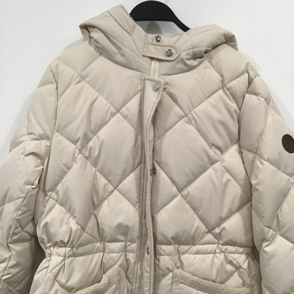 Lauren Ralph Lauren Quilted Puffer Coat Women Large Cream Good Hooded Parka New - Picture 7 of 16